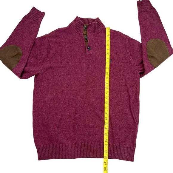 Chaps Men's Pullover Knit Sweater 3 Buttons Elbow Patches Burgundy Size L - Picture 7 of 8